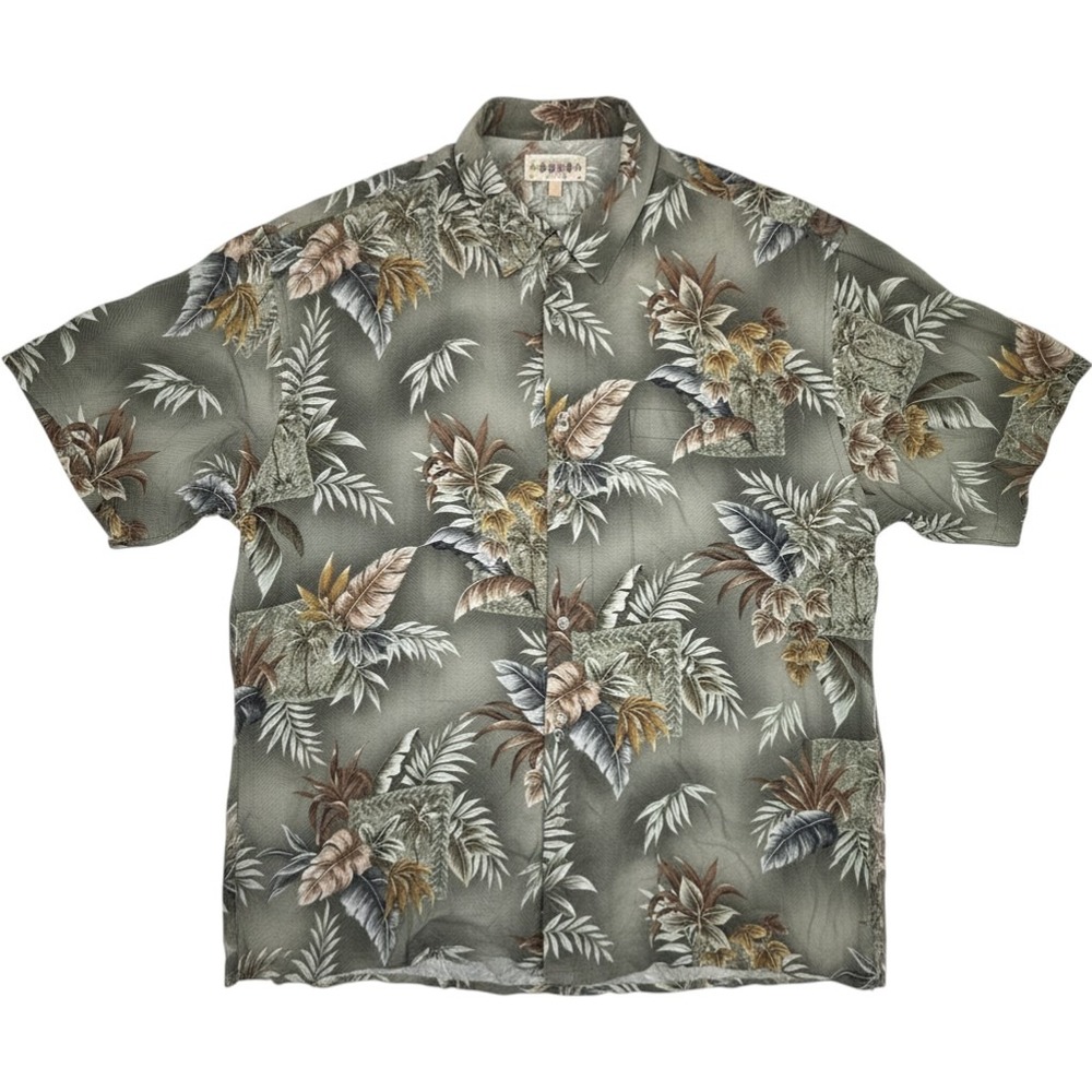 Campia Moda Shirt XL Green Rayon Tropical Palm Leaf Island Print Short Sleeve